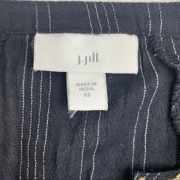 J Jill Peasant Blouse XS Black White Stripe Lace - Picture 9 of 14